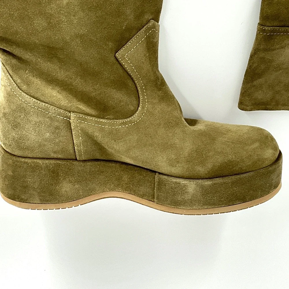 Paloma Barcelo Size 40 US 9.5 Olive Green Suede Over the Knee Platform Boots NEW